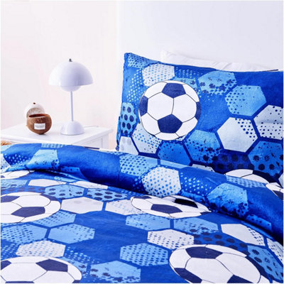 TEDDY DUVET SET FOOTBALL BLUE KIDS SINGLE BLUE/NAVY