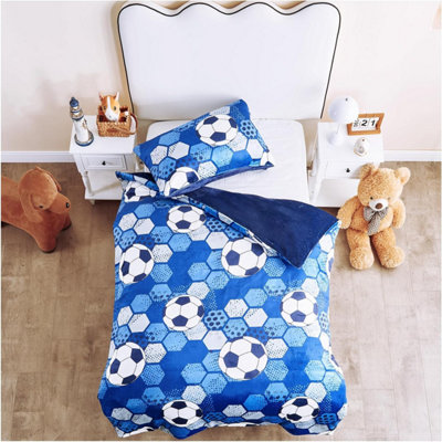TEDDY DUVET SET FOOTBALL BLUE KIDS SINGLE BLUE/NAVY