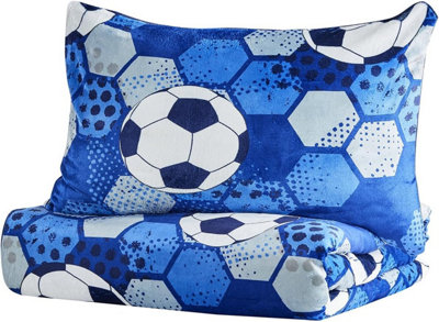 TEDDY DUVET SET FOOTBALL BLUE KIDS SINGLE BLUE/NAVY