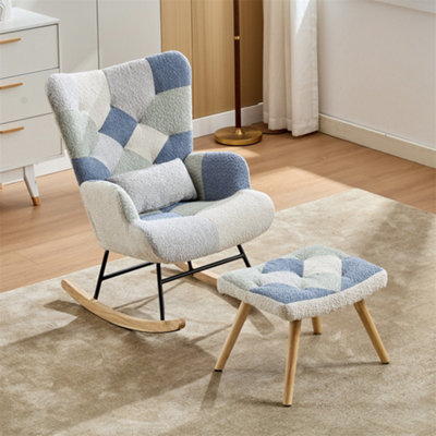 Teddy Fabric Rocking Chair for Adults, High-Back Recliner with Solid ...