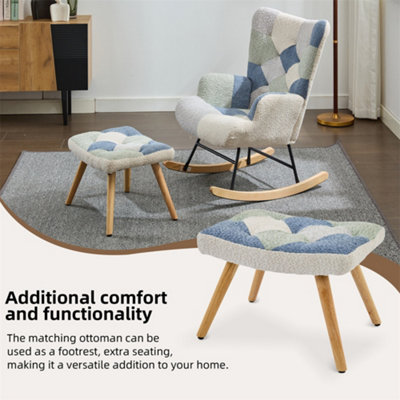 Teddy Fabric Rocking Chair for Adults, High-Back Recliner with Solid ...