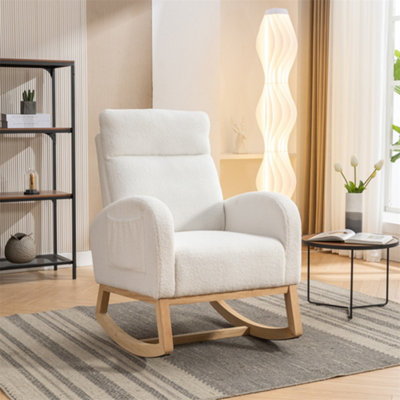 Teddy Fabric Rocking Chair Mid-Century Modern Style with Padded Seat ...