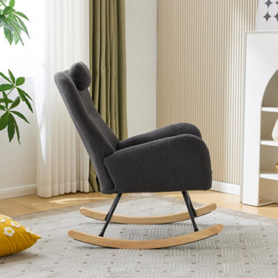 Teddy Fabric Rocking Chair with High Backrest, Grey