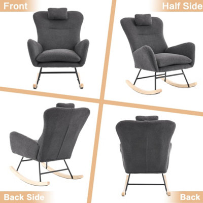 Teddy Fabric Rocking Chair with High Backrest, Grey