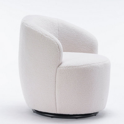Teddy Fabric Swivel Accent Armchair Barrel Chair With Black Powder Coating Metal Ring, Ivory White