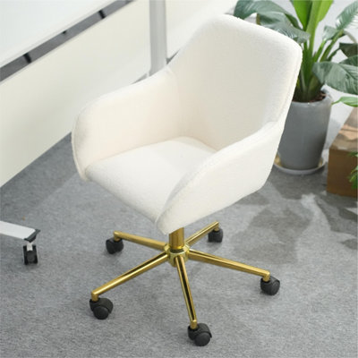 Gold Legs Teddy Chair White Armless Accent Chair, Office Chair No