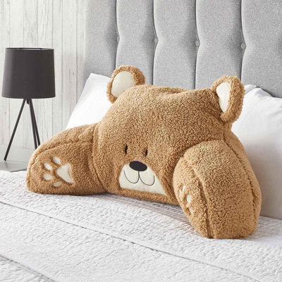 Teddy Fleece Bed Reading Cushion Pillow with Arms Lumbar Support