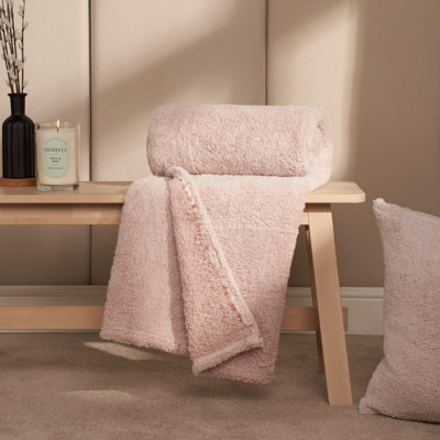 Teddy Fleece Blanket Throw Over Bed Marl Large Decorative Pink 125 x 150cm DIY at B Q