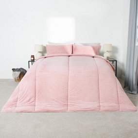 Teddy Fleece Coverless Duvet 10.5 TOG Pillowcase, Blush - Single