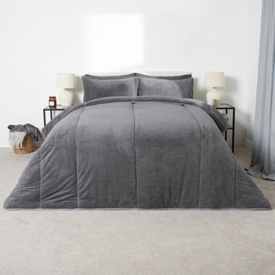 Teddy Fleece Coverless Duvet 10.5 TOG Pillowcase, Charcoal - Double