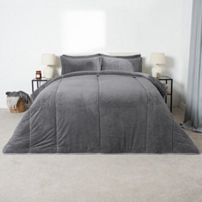 Teddy Fleece Coverless Duvet 10.5 TOG Pillowcase, Charcoal - Single