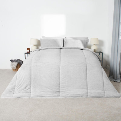 Teddy Fleece Coverless Duvet 10.5 TOG Pillowcase, Silver - Double