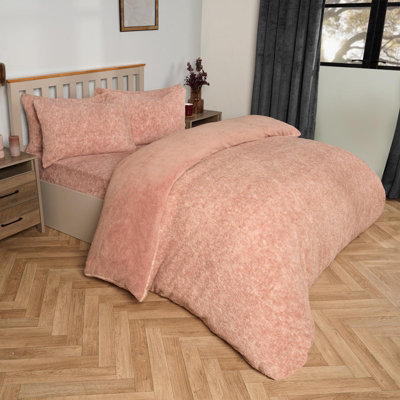 Teddy Fleece Duvet Cover Bedding Set Marl Pillowcase, Pink - Single