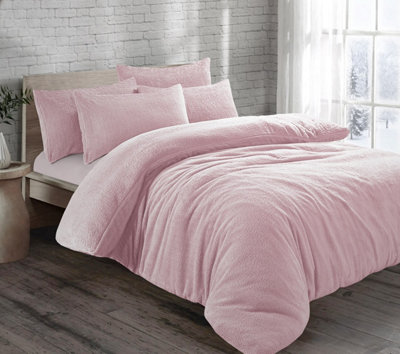 Teddy Fleece Duvet Cover Set With Pillow Case Thermal Fleece Warm Cosy Soft Fur Teddy Bedding Duvet Cover Set