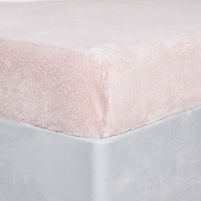 Teddy Fleece Fitted Sheet Bed Soft Warm Marl, Blush - King