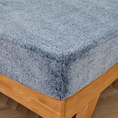 Teddy Fleece Fitted Sheet Bed Soft Warm Marl, Navy - Double