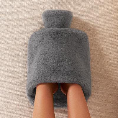 Teddy Fleece Hot Water Bottle Cosy Foot Warmer 2L Slipper Large Rubber - 6