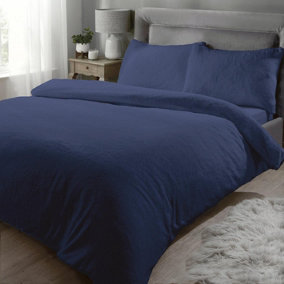 Teddy Fleece Soft Double Duvet Cover Bedding Set Navy Blue