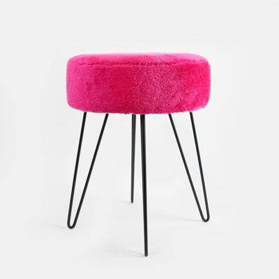 Teddy Fleece Stool Hairpin Round Home Seat Cushioned Foot Rest