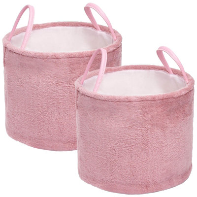 Teddy Fleece Storage Hamper Handles Home Laundry Basket,   - 2 Pack