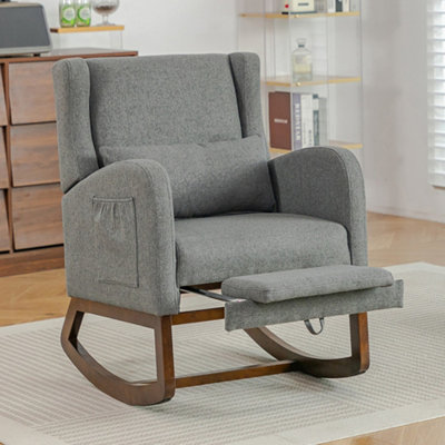 Teddy Fleece Upholstered Wood Base Rocking Chair with Charging Ports