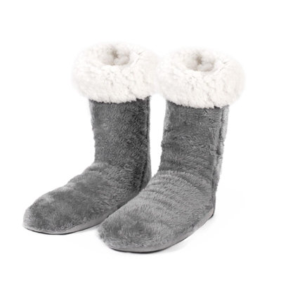 Teddy Fleece Womens Bed Socks Fluffy Pair Sherpa Non Slip Sole