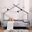 TEDDY KIDS CHILDRENS WOODEN HOUSE TREEHOUSE SINGLE BED FRAME (Grey)