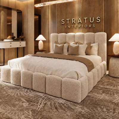 Teddy Orlando Bouclé Upholstered Bed Frame with No Storage, Luxury ...