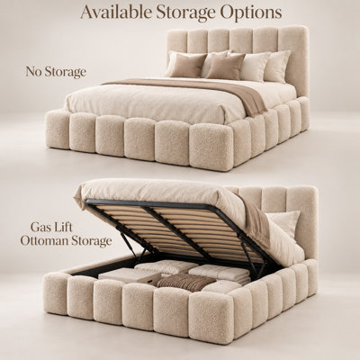 Teddy Orlando Bouclé Upholstered Bed Frame with No Storage, Luxury ...