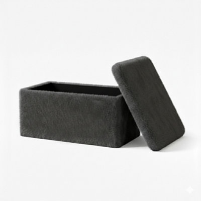 Teddy Rectangle Storage Box with Lid Elegant Organizer for Any Room Black