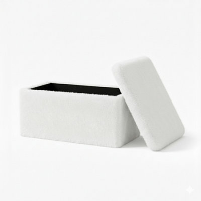 Teddy Rectangle Storage Box with Lid Elegant Organizer for Any Room White