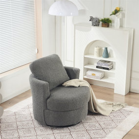 Teddy swivel armchair with back cushion pillow thick foam pad, Medium Grey