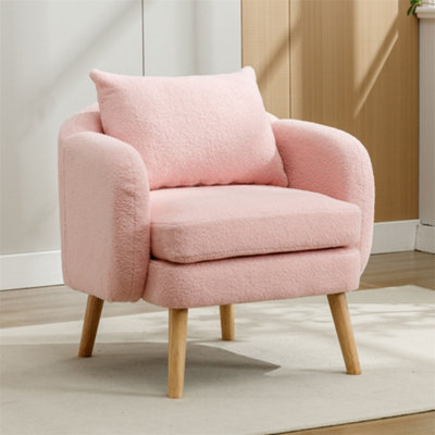 Teddy Velvet Armchair, with Extra Thick Cushion, Solid Wood Leg, Single Sofa Chair, Modern Cozy Lounge Chair, Pink