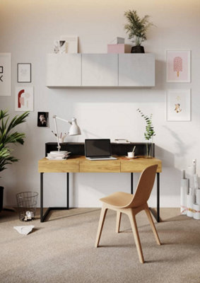 Teen Flex Desk in Oak Hickory & Raw Steel - 1500mm x 760mm x 610mm - Modern Elegance with Functional Design