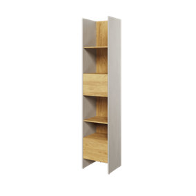 Teen Flex TF-02 Bookcase in Silk Flou & Oak Hickory - 440mm x 2180mm x 400mm - Compact Elegance for Modern Spaces