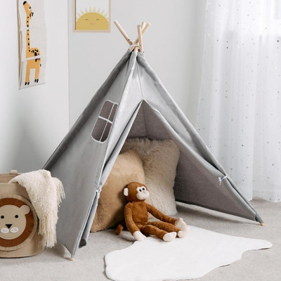 Teepee Play Tent Kids Foldable Sleepover Indoor Childrens Storage Grey