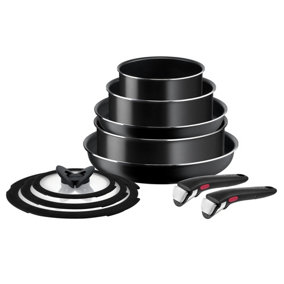 Tefal Ingenio Easy Cook & Clean 10 Piece Pan Set, Thermo-Signal, Aluminium, Black