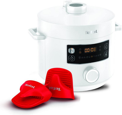 Tefal Turbo Cuisine 4.8L 1000W Electric Pressure Cooker with Silicone Mitts White