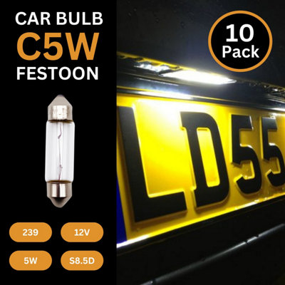 Tek Automotive 239 C5W Bulb Festoon Number Plate Bulb Interior Light 12V 5W S8.5D 11x38mm Car Bulbs - Box of 10