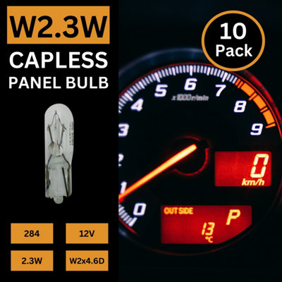 Tek Automotive 284 W2.3W Car Bulbs High Level Brake Dashboard Panel Light 286X 12V 2.3W W2x4.6D Capless T5 Bulb - Box of 10