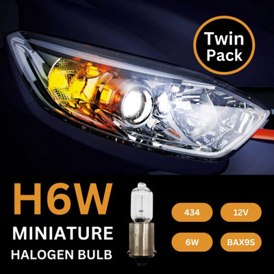 Tek Automotive 434 H6W Bulb Miniature Halogen Car Side Light, Tail Light, Indicator, Reverse Light 433C 12V 6W BAX9 - Twin Pack