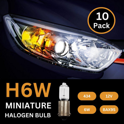 Tek Automotive 434 H6W Bulb Miniature Halogen Car Side Light Tail Light Indicator Reverse Light 433C 12V 6W BAX9S - Pack of 10