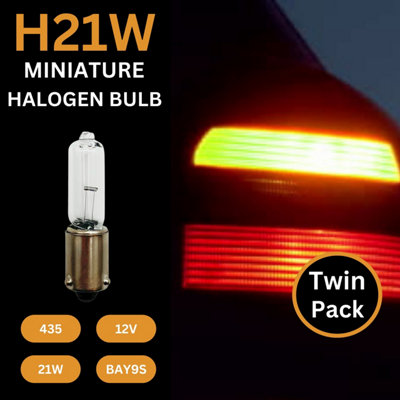 Tek Automotive 435 H21W Bulb Miniature Halogen Car Bulbs Brake Indicator Reverse Fog Light 433D H21W 12V 21W BAY9S - Twin Pack
