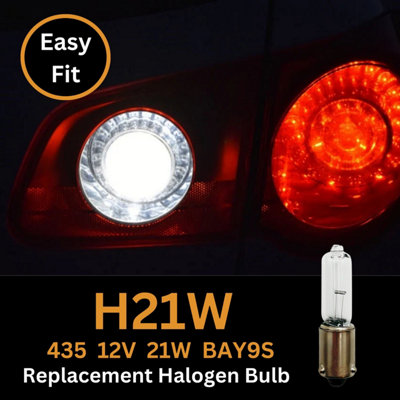 Tek Automotive 435 H21W Bulb Miniature Halogen Car Bulbs Brake Indicator Reverse Fog Light 433D H21W 12V 21W BAY9S - Twin Pack
