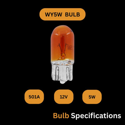Tek Automotive 501 Bulb WY5W Amber Car Bulbs Side Indicator Repeater Light 501A 12V 5W W2.1x9.5D Capless - Box of 10
