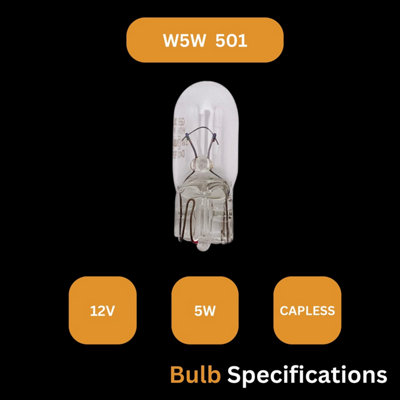 Bulb 501 W5W 12V 5W Single Amber Element with Capless Contact: 941-VAG-501/AMB