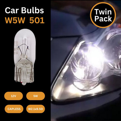 Tek Automotive 501 W5W Car Bulbs Side Tail Indicator Interior Number Plate Light 12V 5W W2.1x9.5D - Twin Pack