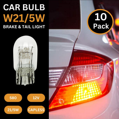 Tek Automotive 580 W21/5W Car Bulbs Brake Tail DRL Light 380W 12V 21/5W W3x16Q Capless - Pack of 10