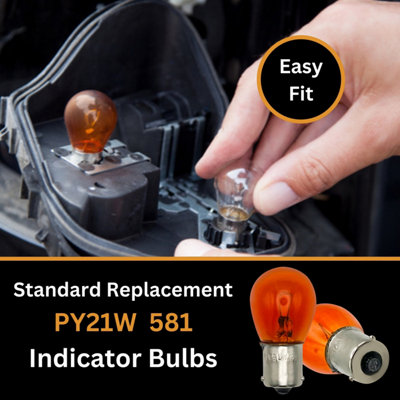 Tek Automotive 581 PY21W Amber Car Bulbs Indicator Light 12V 21W BAU15S Off Set Pins - Twin Pack