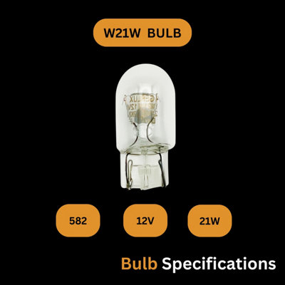 Tek Automotive 582 W21W Bulb Brake Light Indicator Fog DRL Reverse Light Bulb 382W 12V 21W W3x16D Capless T20 Bulb - Box of 10